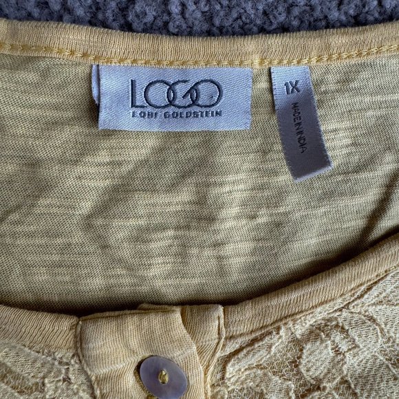 Logo Lori Goldstein‎ Womens Henley Button Tunic Top 1X Button Peasant Empire - Picture 6 of 8